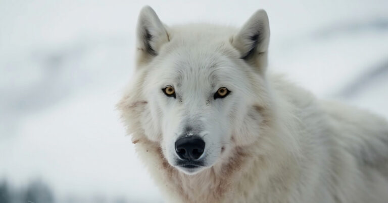 Close-up of an arctic wolf outside in the snow.